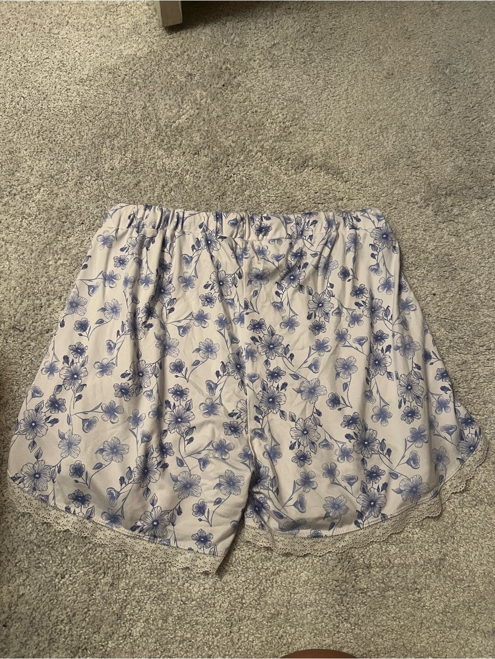 Soft White Short Sleeve Pajama Set with Blue Floral Print - Picture 5 of 6